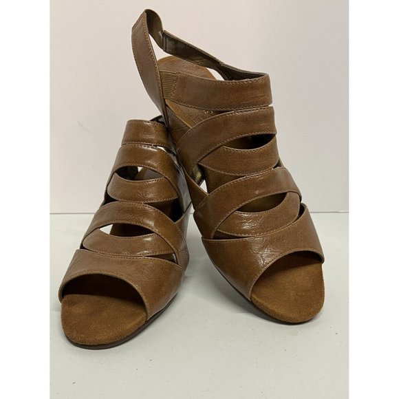 Aerosoles Womens Sandals Tan 10W wide Vibrant Scrappy Heel Brown - Picture 1 of 12